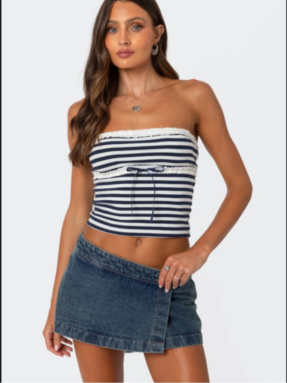 Edikted Striped Eyelet Trim Tube Top